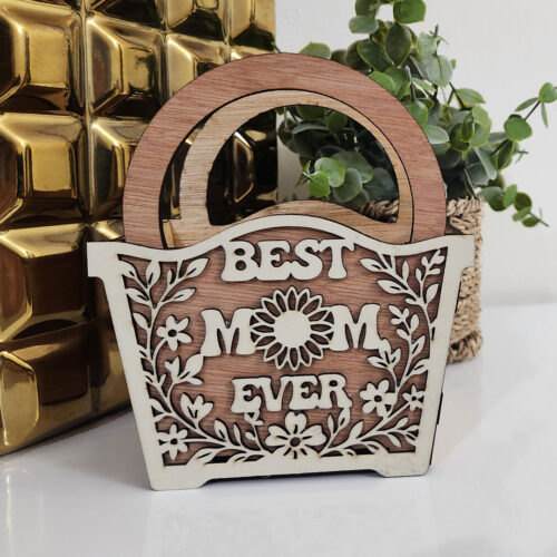 Best Mom Ever Sunflower Mini Wooden Basket