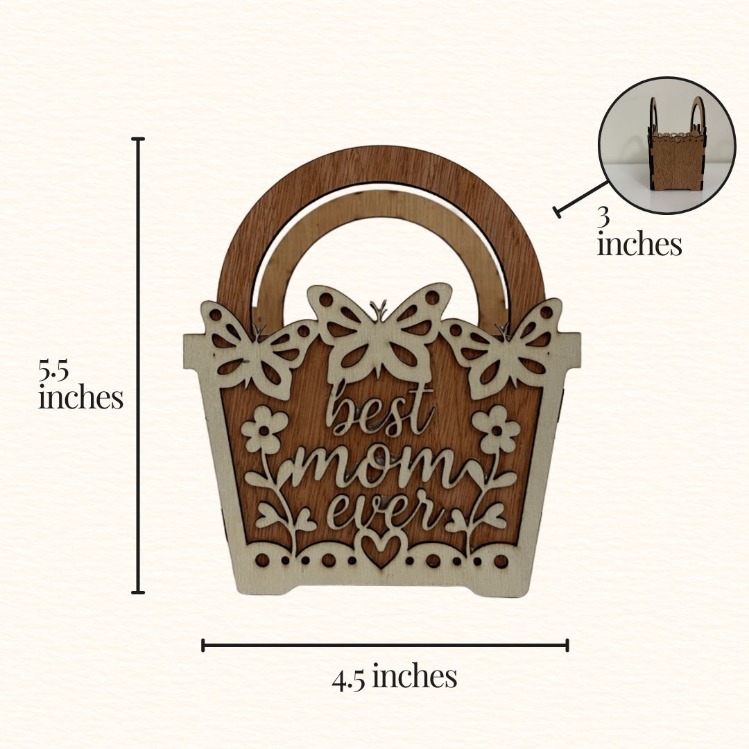 Best Mom Ever Butterfly Wooden Mini Basket - Image 3