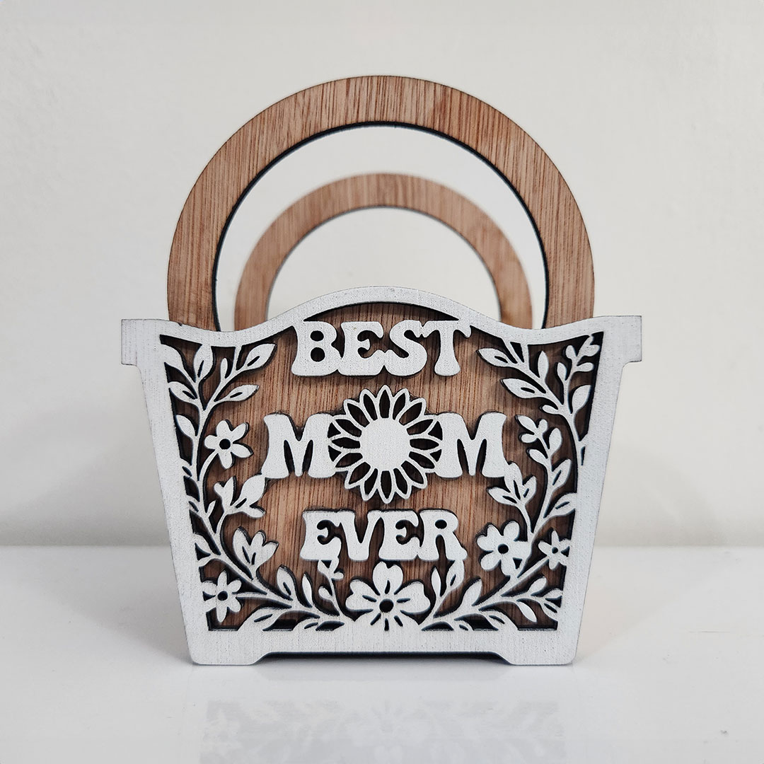 Best Mom Ever Sunflower Mini Wooden Basket