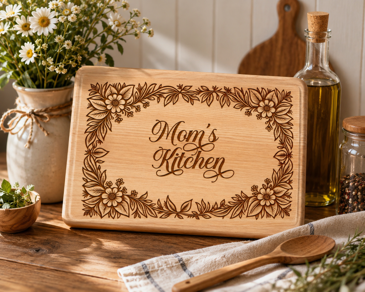 LIgnolia Cutting Board SImple Floral Engraving floral
