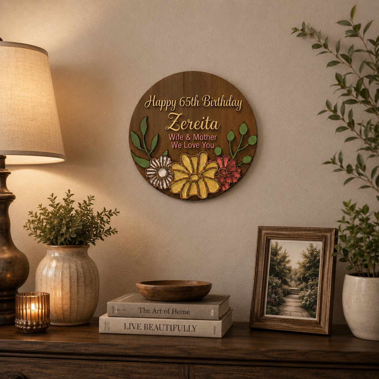 Personalized Floral Wood Wall Sign — 10x10 or 11x11