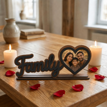 Personalized Family Photo Frame – Black & Walnut Wooden Heart Frame