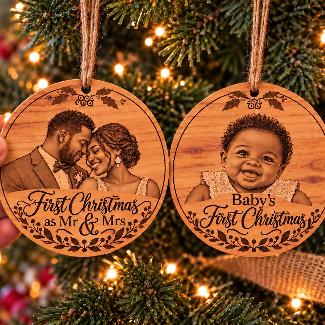 Personalized Photo Christmas Ornament – 4-Inch Cedar